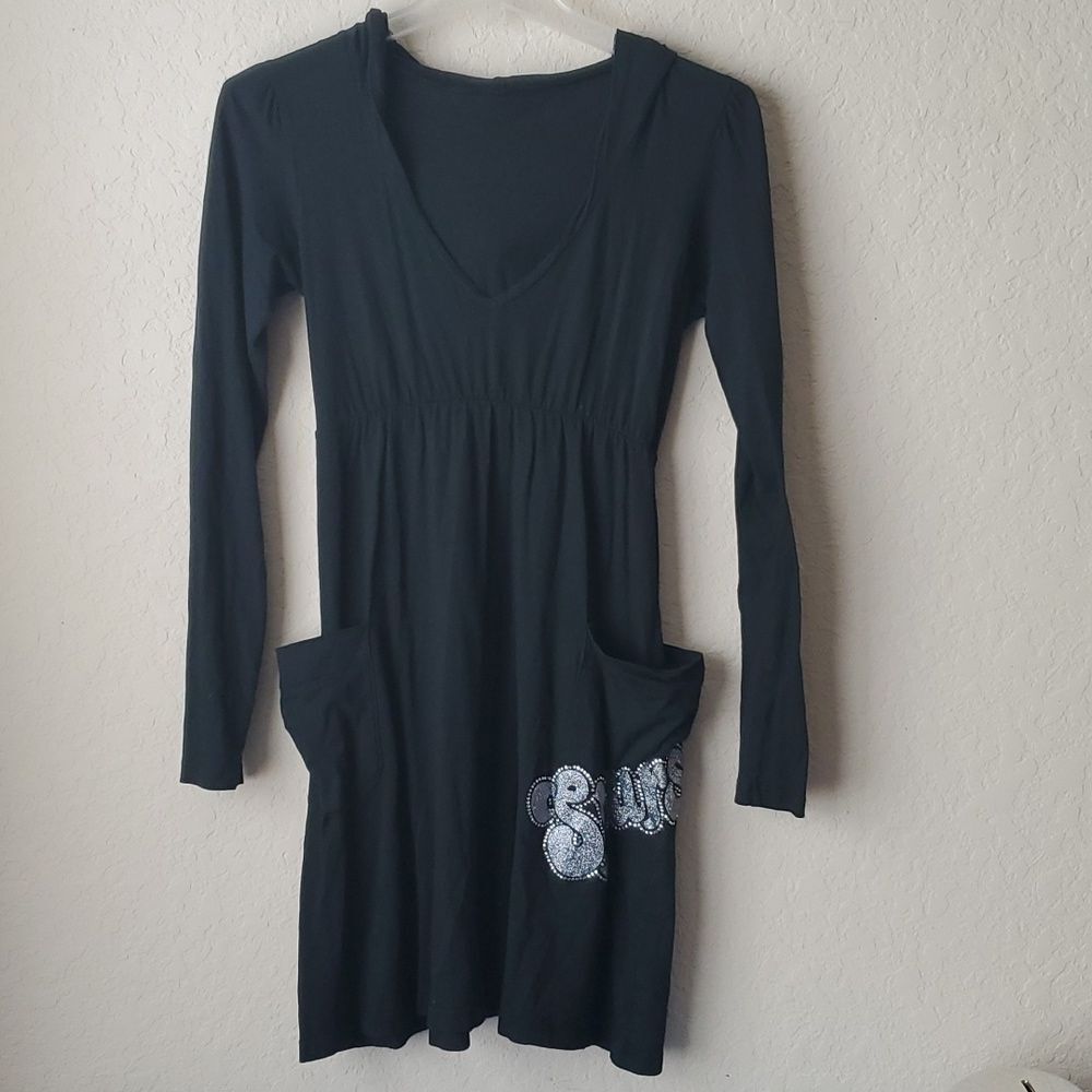 TOM Apparel San Antonio Spurs Hooded Dress Size L Black Rhinestone Pockets**